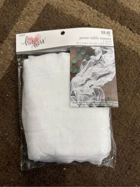 His & Hers White Gauze Table Runner